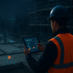 Uitvoerder gebruikt WKB Software Oplossingen op tablet tijdens inspectie op bouwplaats
